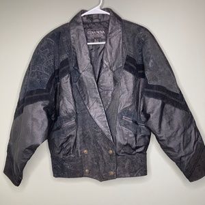 Vintage black leather jacket with suede embellishments